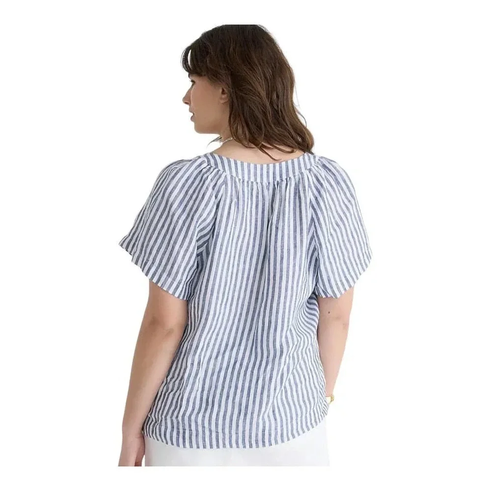 J crew Flutter-sleeve linen V-neck top in stripe